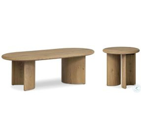 Paden Worn Oak Veneer 51" Oval Occassional Table Set