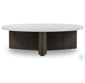 Toli Italian White Marble and Smoked Black Veneer Round Occassional Table Set