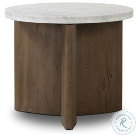 Toli Italian White Marble Round End Table