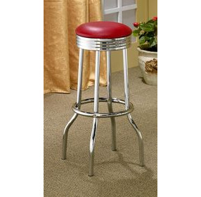 Theodore Red And Chrome Upholstered Top Bar Stool Set of 2