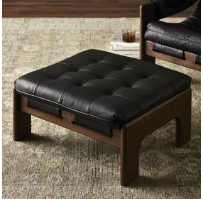 Halston Heirloom Black Leather Ottoman