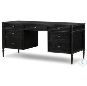 Toulouse Distressed Black 7 Drawer Executive Desk