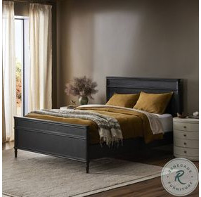 Toulouse Distressed Black Queen Upholstered Bed