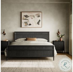 Toulouse Distressed Black King Upholstered Bed