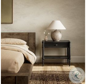 Toulouse Distressed Black Oak 1 Drawer Nightstand