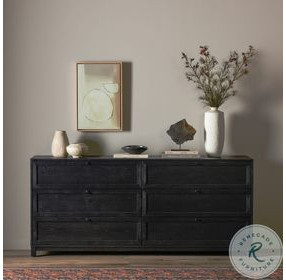 Millie Drifted Matte Black Veneer 6 Drawer Dresser