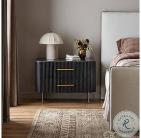 Fletcher Distressed Black Oak Large 2 Drawer Nightstand