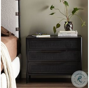 Sydney Black Wash Mango and Black Cane Large 3 Drawer Nightstand