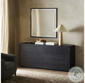 Warby Worn Black Oak Veneer 6 Drawer Dresser