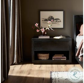 Warby Worn Black Oak Veneer 1 Drawer Nightstand