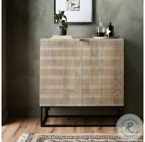 Kelby Light Wash Carved Mango 2 Door Bar Cabinet