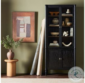 Toulouse Distressed Black Oak 2 Glass Door Cabinet