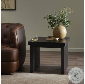 Warby Worn Black Veneer Square End Table