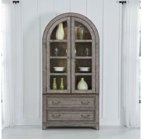 Harbor Place Riverstone Gray and Tobacco 2 Glass Door Curio Cabinet with LED
