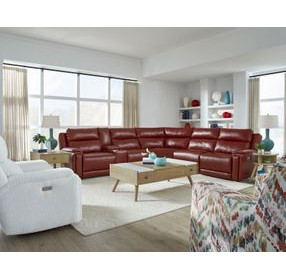 Country Club Crimson Leather 6 Piece Modular Power Reclining Sectional with USB Charging