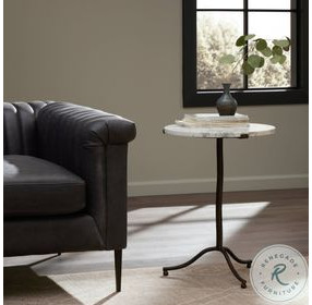 Sophie Veined White Marble Round End Table