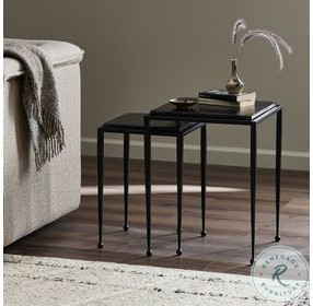 Dalston Smoked Black Cast Glass Square Nesting End Table Set