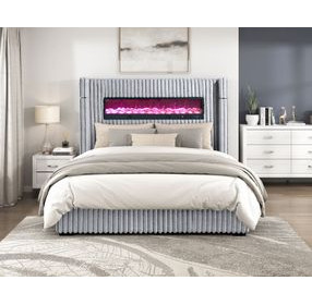 Fitzroy Gray California King Upholstered Low Profile Bed with Electric Fireplace