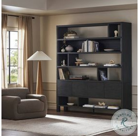 Noeline Smoked Black Oak Wide Bookcase