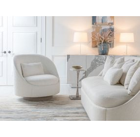 Genevieve White Upholstered Swivel Chair with Pillow