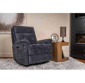 Sophisticated Steel Performance Fabric Swivel Gliding Power Recliner with Power Lumbar and USB Charging