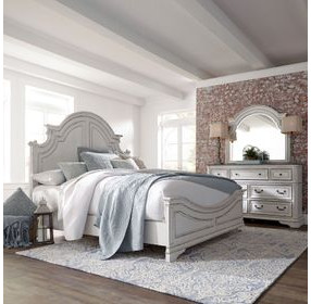 Magnolia Manor Antique White and Weathered Bark 7 Drawer Dresser with Mirror