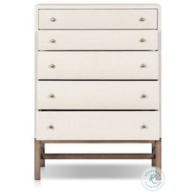 Fiona Ivory Painted Raffia Tall 5 Drawer Dresser