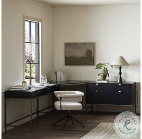 Trey Black Poplar Wide Filing Cabinet Desk System