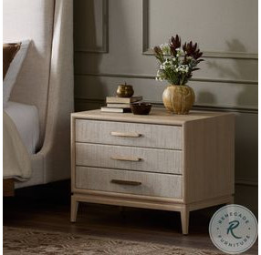 Rosenell Natural Oak Veneer Closed 3 Drawer Nightstand