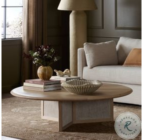 Rosenell Natural Oak Veneer Round Occassional Table Set