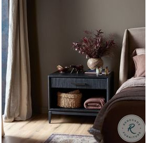 Rosenell Black Oak Veneer Open 1 Drawer Nightstand