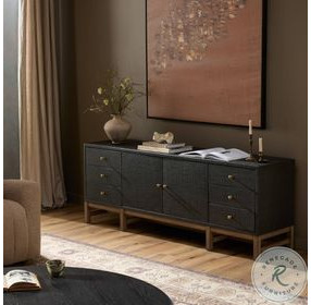 Fiona Black Raffia 72" Media Console