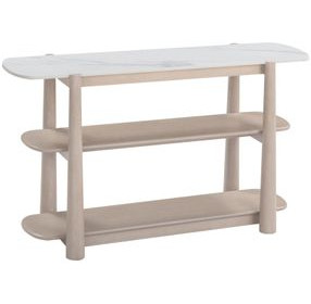 Horizons White Oak and White Marble Oval Console Table