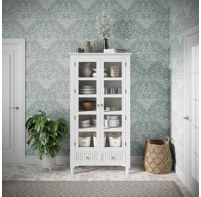 Westport White 2 Glass Door Tall Accent Storage Cabinet