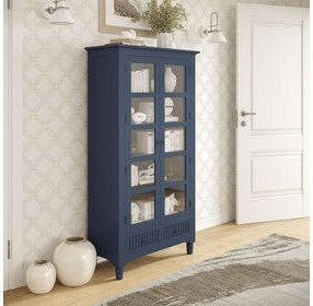 Westport Navy 2 Glass Door Tall Accent Storage Cabinet