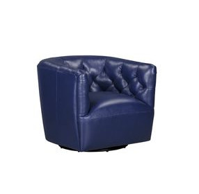 Mira Blue Leather Upholstered Swivel Accent Chair