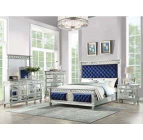 Varian Blue and Silver King Upholstered Panel Bed with Nailhead Trim