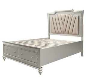 Kaitlyn Gray and Champagne King Upholstered Storage Panel Bed with LED