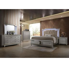 Kaitlyn Gray and Champagne Upholstered Storage Panel Bedroom Set with LED