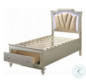 Kaitlyn Synthetic Leather and Champagne Full Upholstered Bed with Storage and LED