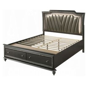 Kaitlyn Gold and Metallic Gray King Upholstered Storage Panel Bed and LED