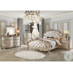 Gorsedd Fabric and Golden Ivory Eastern King Upholstered Panel Bed