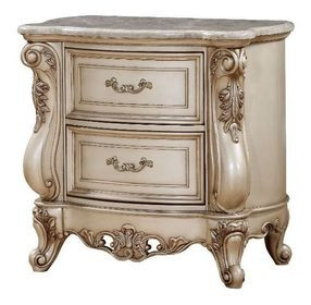Gorsedd Beige and Golden Ivory 2 Drawer Marble Top Nightstand