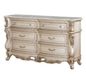 Gorsedd Beige and Golden Ivory 6 Drawer Marble Top Dresser