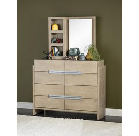 District Weathered Oak Rectangular Dresser Mirror with Storage