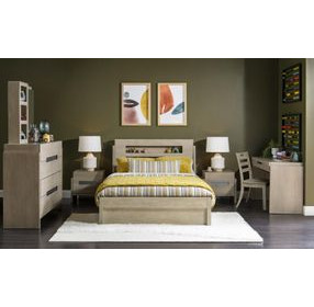 District Weathered Oak 2 Drawer Nightstand with USB Charging