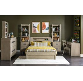 District Weathered Oak Twin Storage Panel Bed with LED