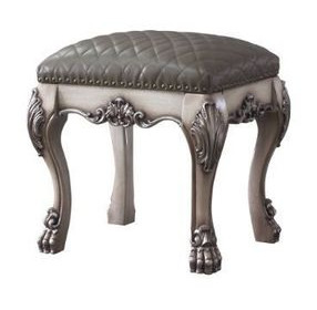 Dresden Gray Upholstered Vanity Stool with Nailhead Trim