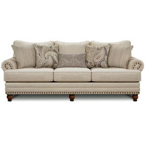Carys Doe Beige 96" Living Room Set with Nailhead Trim and Throw Pillows