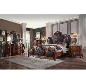 Picardy Dark Brown and Honey Oak Queen Upholstered Panel Bed with Nailhead Trim